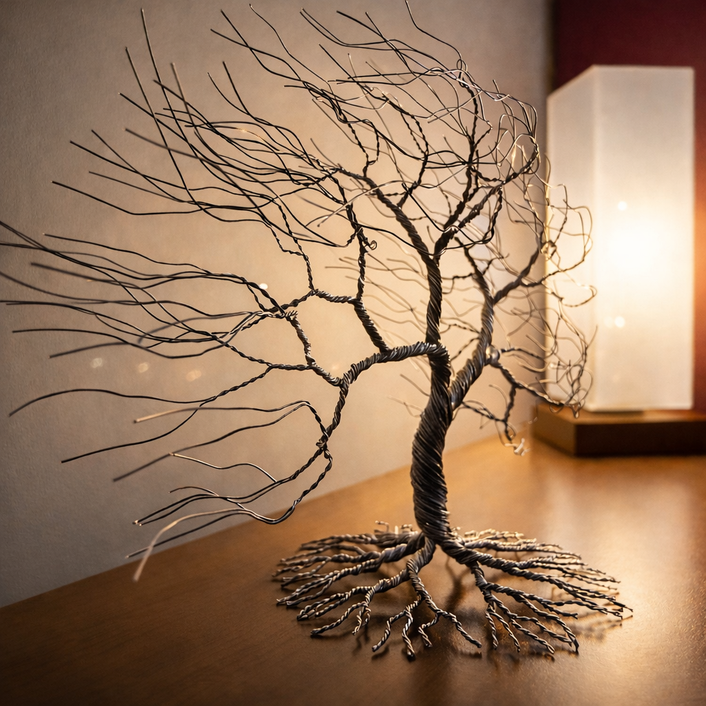 Árbol hecho de alambre en mueble decoración